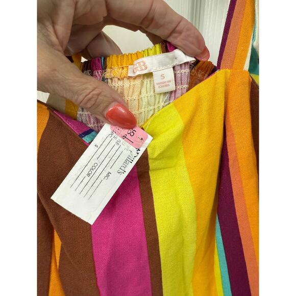 Gianni Bini linen striped midi dress yellow pink turquoise small NWT - Picture 7 of 8